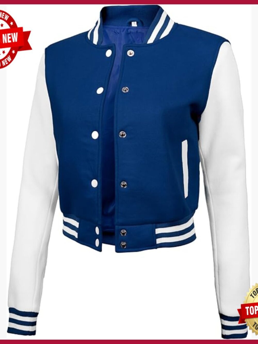 Cropped Varsity Bomber Jacket Women's Fleece Casual Long Sleeve